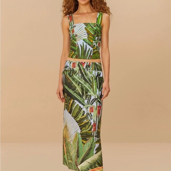 FARM RIO Amazonia Forest Euroflax™ Premium Linen Matching Set Top & Skirt Medium - Picture 2 of 7